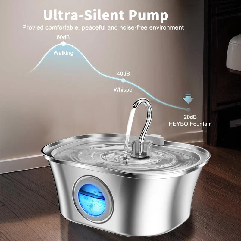 HEYBO 3.2L Automatic Stainless Steel Cat and Dog Water Fountain