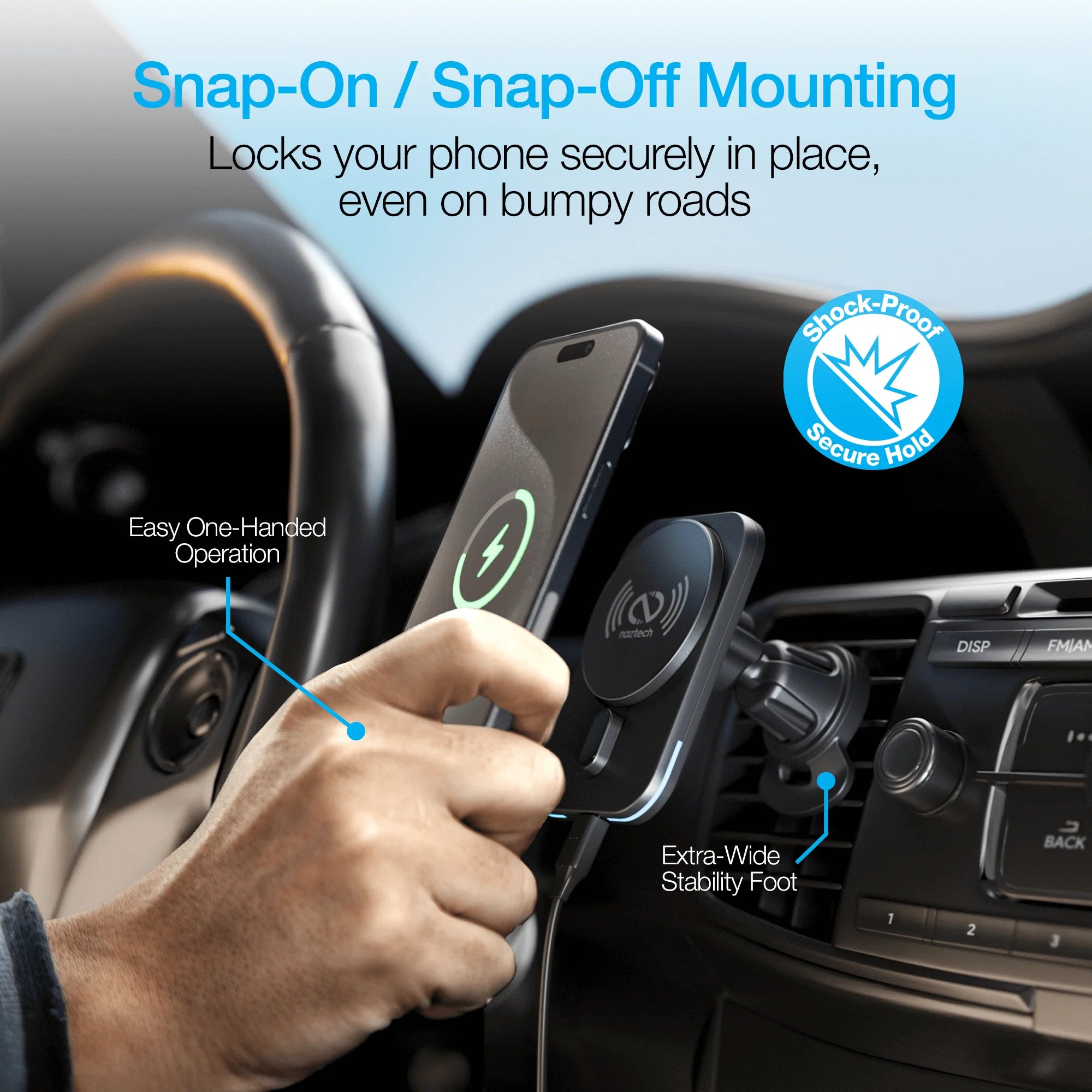 Naztech Maglock CAR 15W Magnetic Wireless Fast Charging Vent Mount with Qi2 Technology
