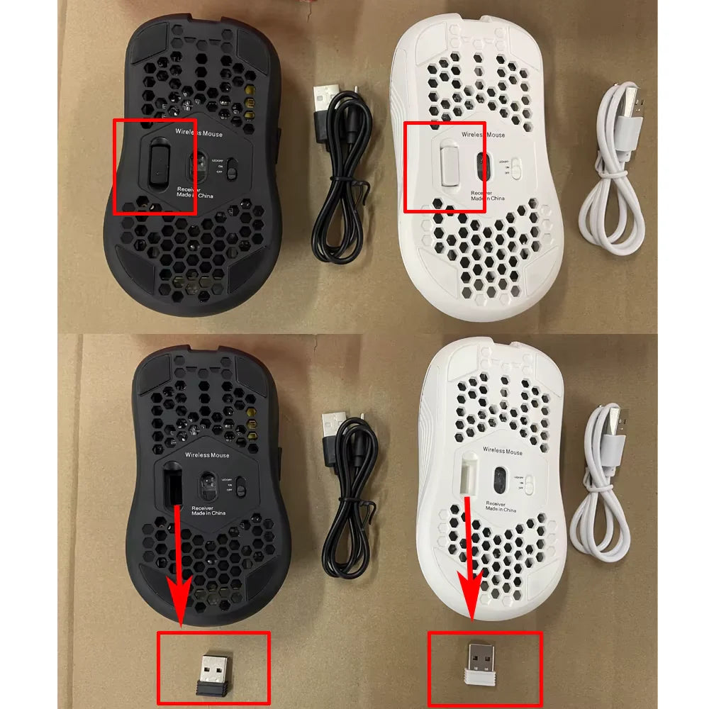 Wireless RGB Backlit Gaming Mouse with 6 Buttons, 3-Speed DPI, Type C Rechargeable, Ergonomic Honeycomb Design