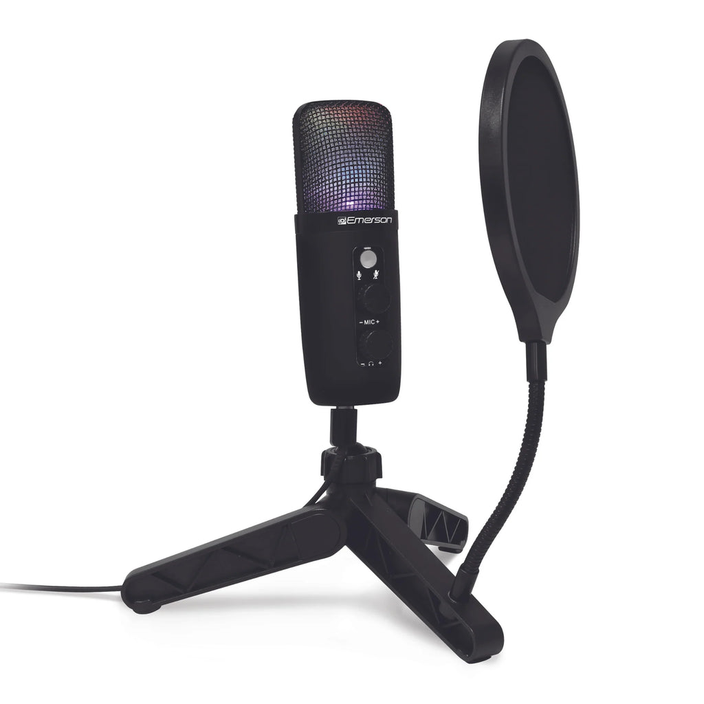 Emerson Professional USB Condenser Microphone for Gaming and Streaming with LED Illumination
