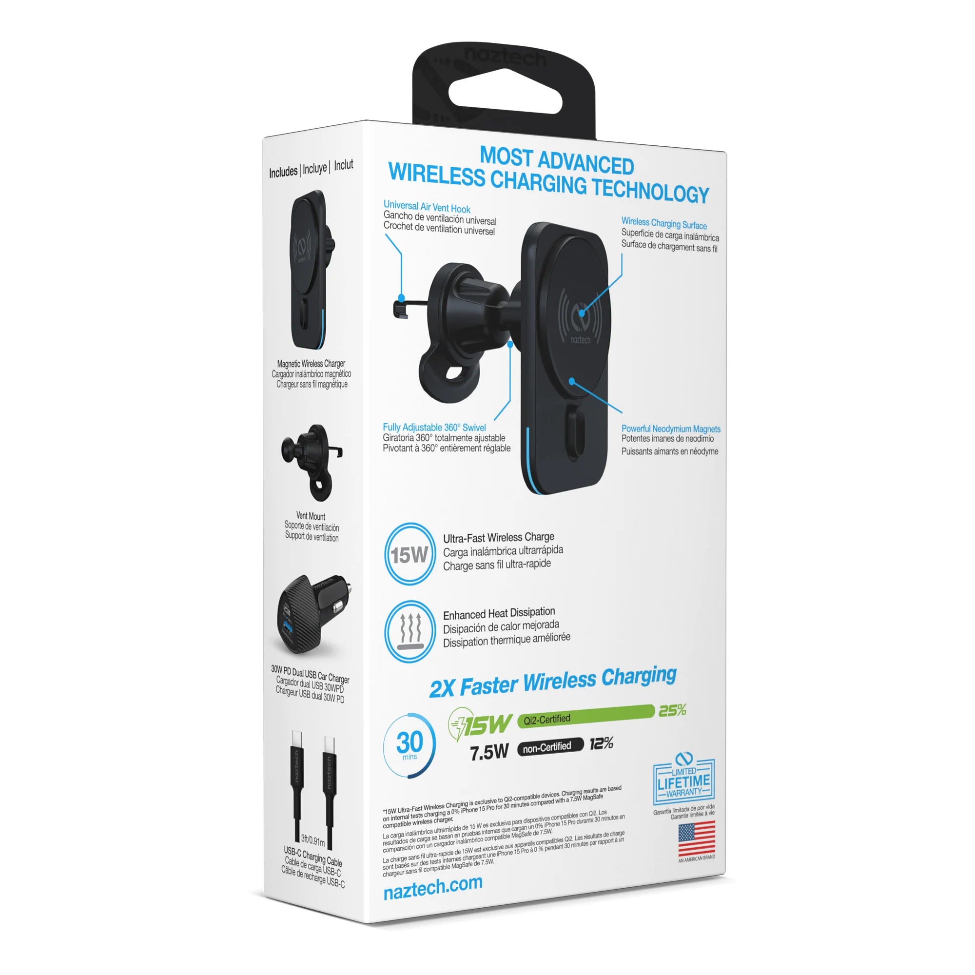 Naztech Maglock CAR 15W Magnetic Wireless Fast Charging Vent Mount with Qi2 Technology