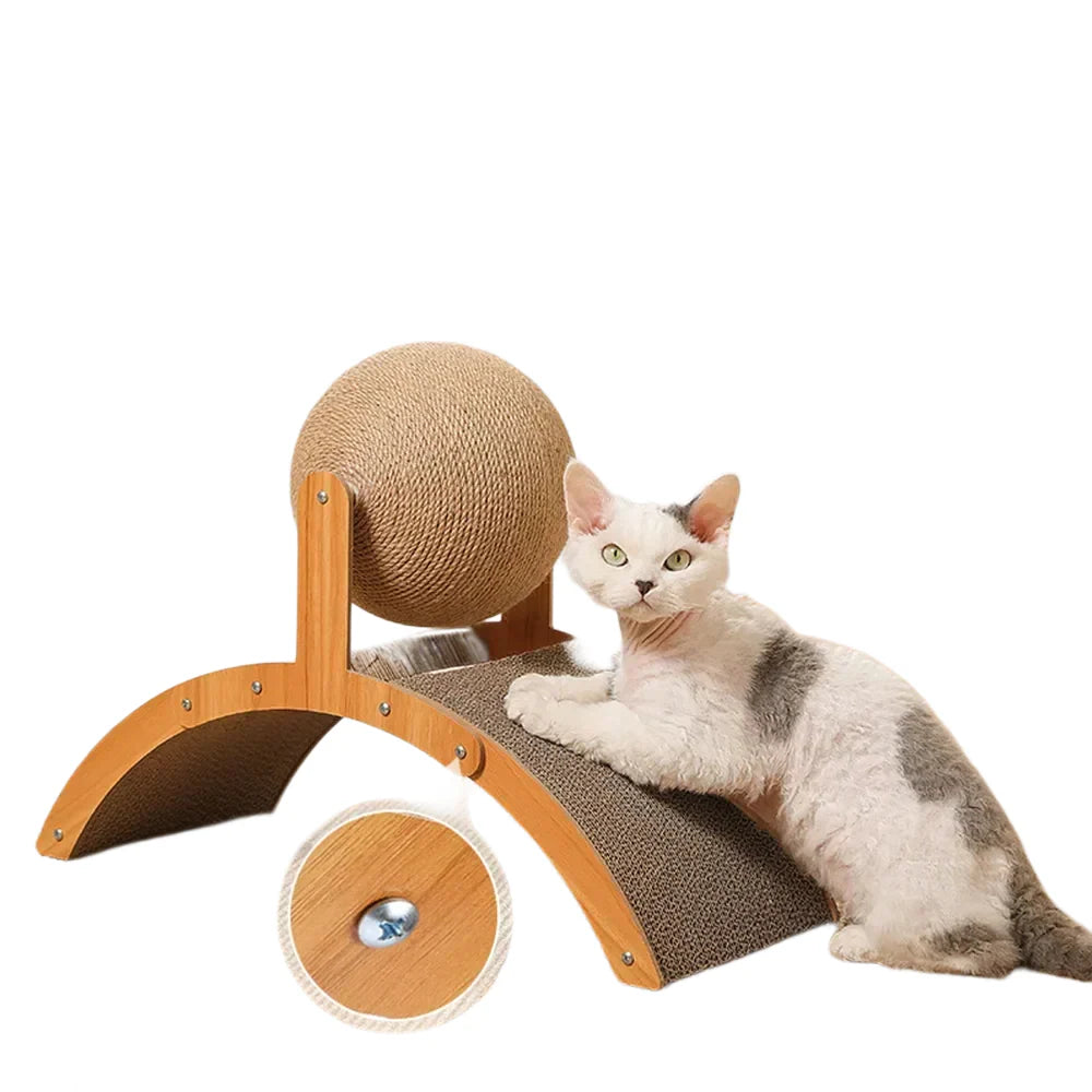 Interactive Cat Scratching Toy - Inclined Scratch Board with Sisal Rope Ball for Indoor Cats and Kittens