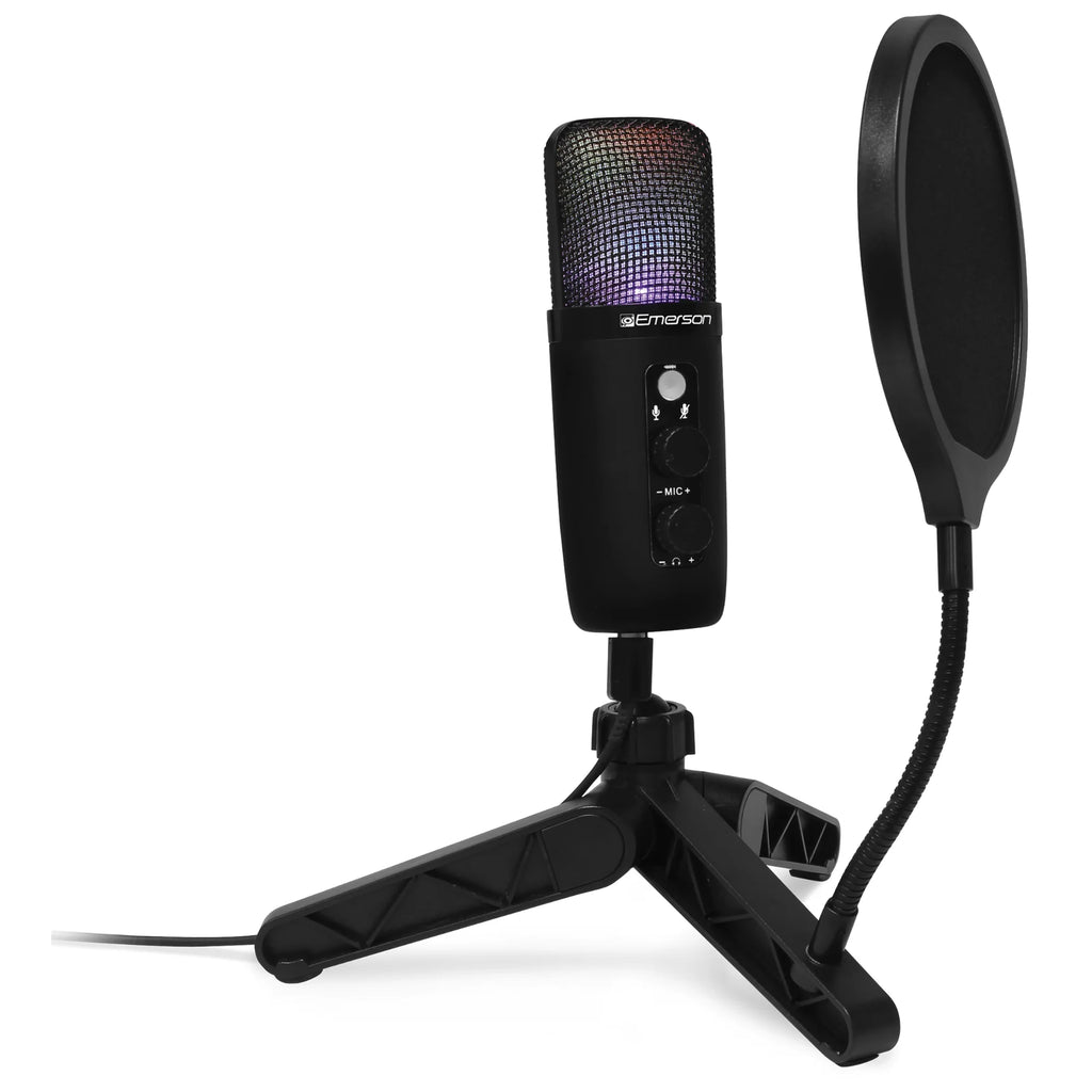 Emerson Professional USB Condenser Microphone for Gaming and Streaming with LED Illumination
