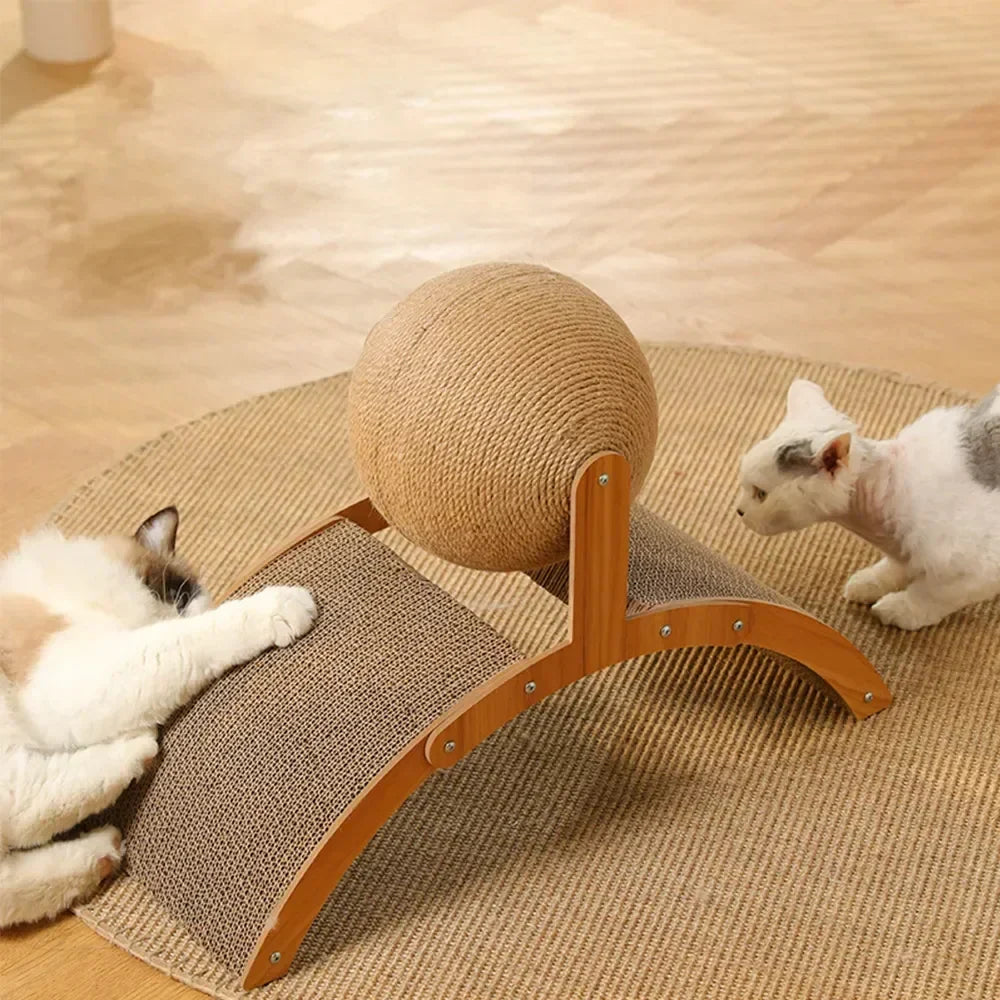 Interactive Cat Scratching Toy - Inclined Scratch Board with Sisal Rope Ball for Indoor Cats and Kittens