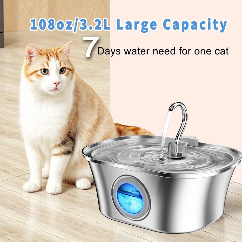 HEYBO 3.2L Automatic Stainless Steel Cat and Dog Water Fountain