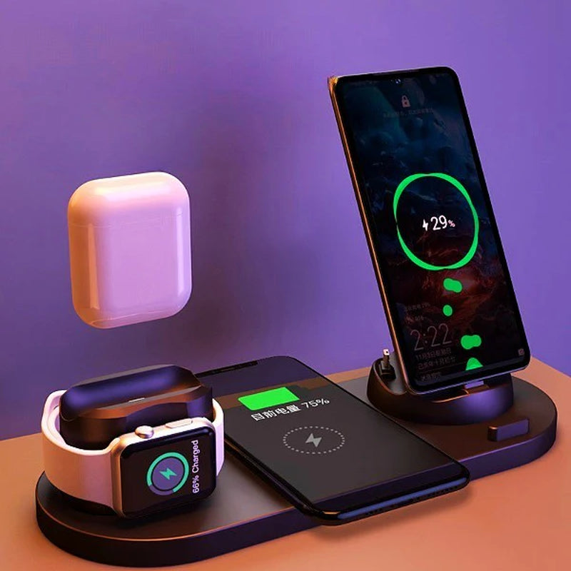6-in-1 Wireless Fast Charging Dock Station for iPhone and Apple Watch