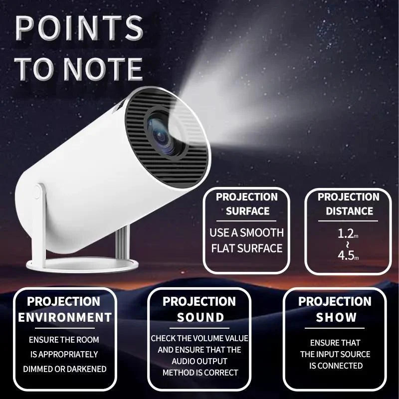 Portable Android WiFi Bluetooth-Compatible Projector with Remote Control for Home Theater, Outdoor, Office, and Bedroom Use