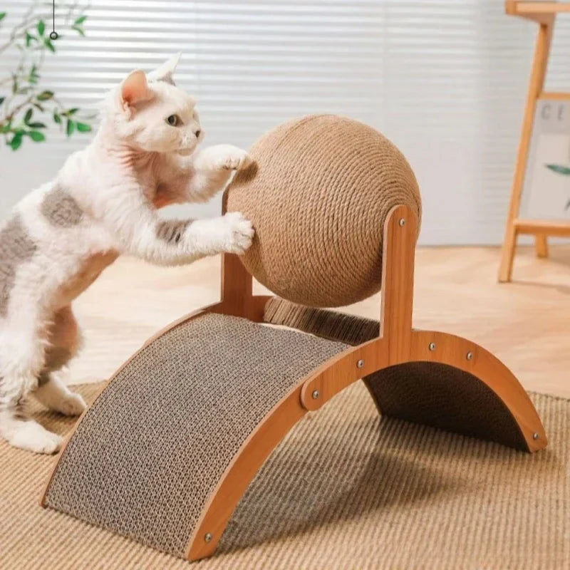 Interactive Cat Scratching Toy - Inclined Scratch Board with Sisal Rope Ball for Indoor Cats and Kittens